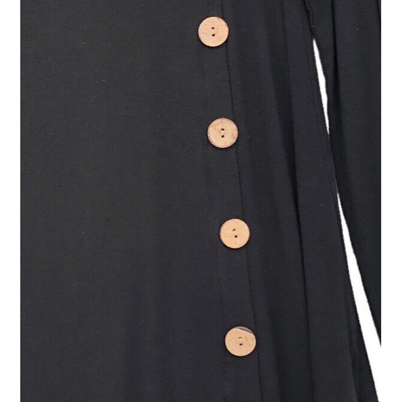 Black Long Sleeves Knit Top Size M Wooden Buttons Longline Asymmetric Hem Rayon - Picture 4 of 6